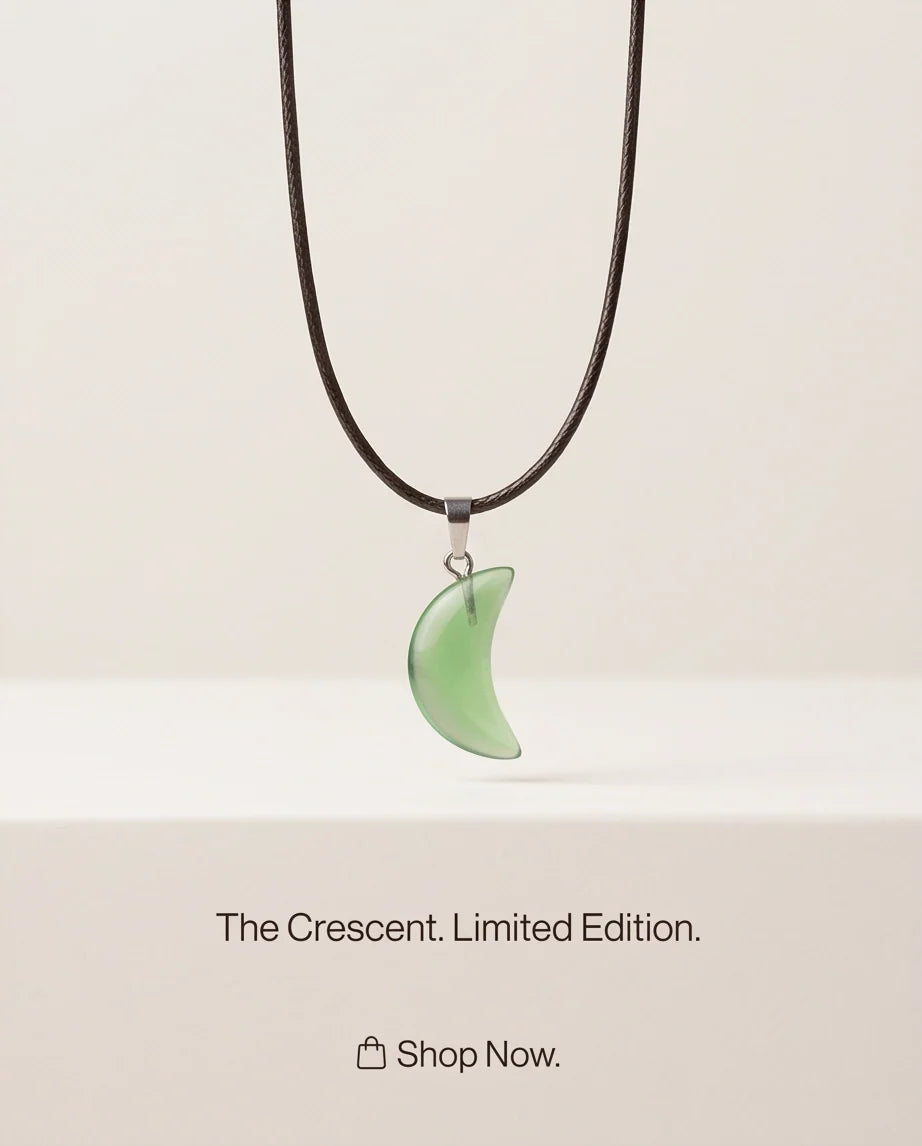 Silver Fluorite Light Green Crescent Moon Pendant Necklace