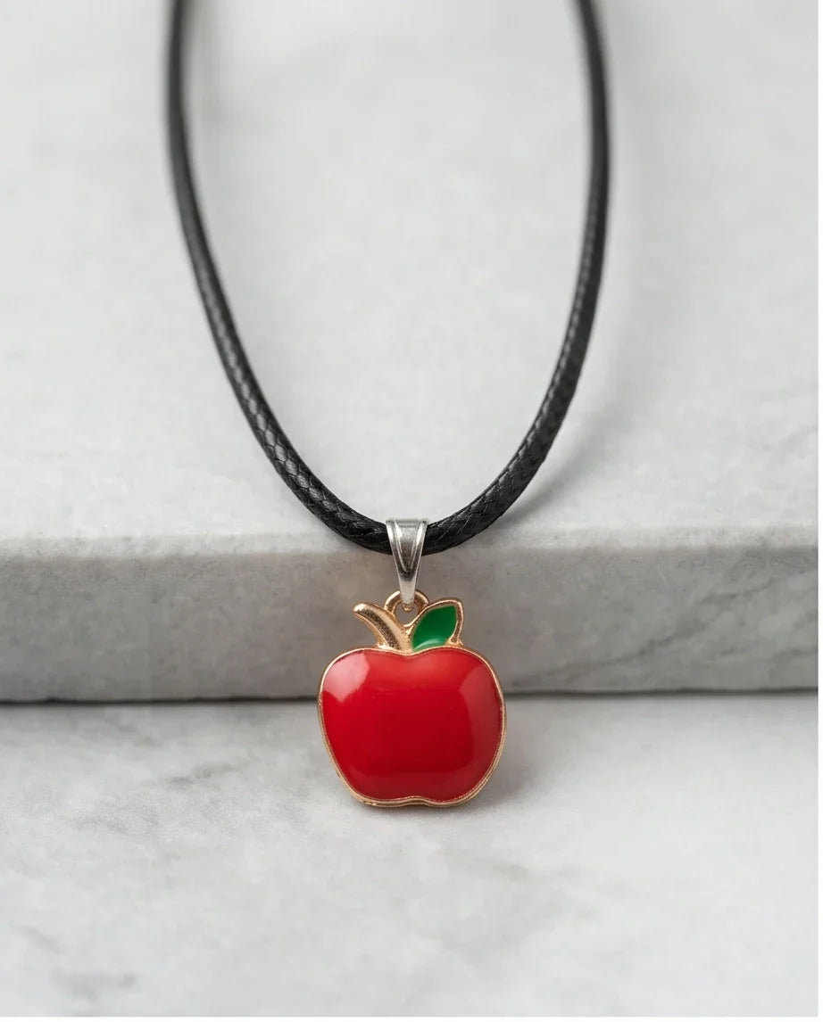 Gold and Red Apple Pendant Necklace
