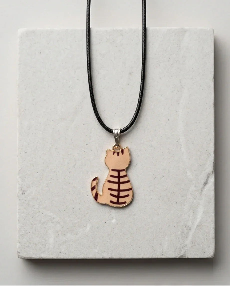 Artistic Golden Autumn Feline Silhouette Pendant Necklace
