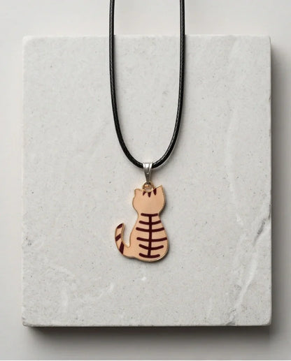 Artistic Golden Autumn Feline Silhouette Pendant Necklace