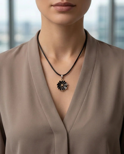 Gold and Black Sunflower Pendant Necklace