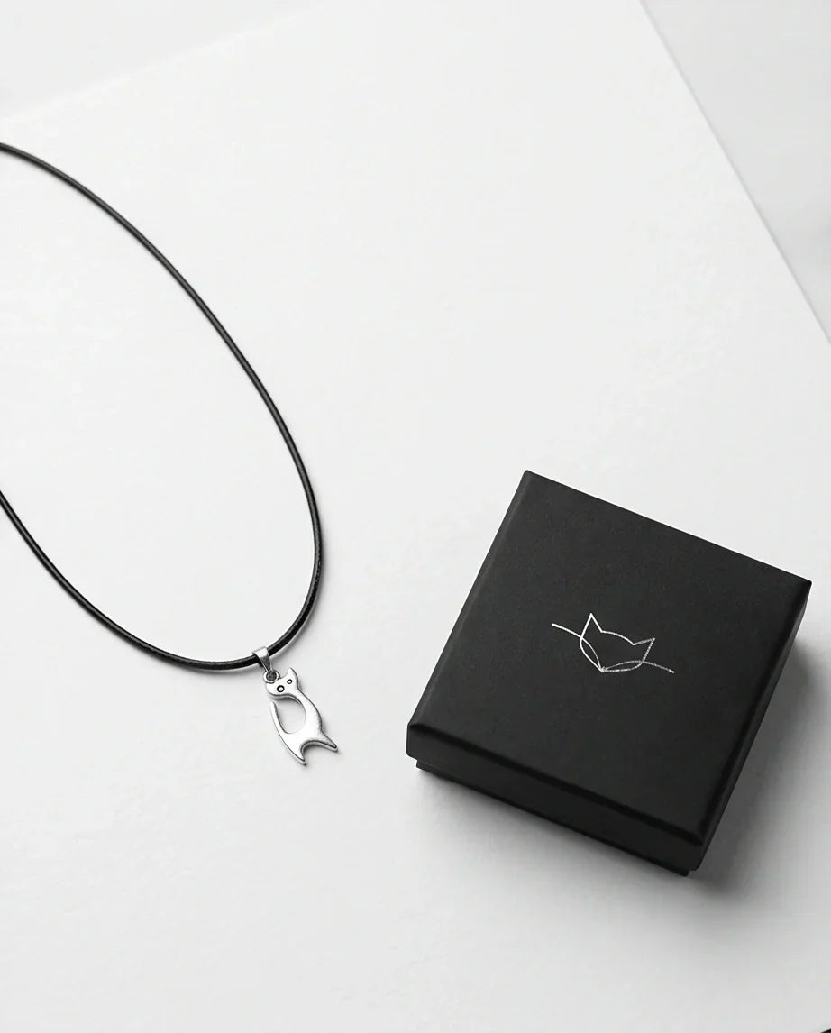 The Mystic Silhouette: Minimalist Matte Silver Cat Pendant Necklace