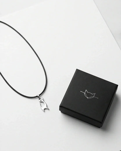 The Mystic Silhouette: Minimalist Matte Silver Cat Pendant Necklace
