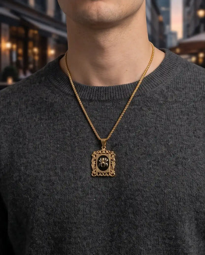 Ornate Golden Spider Filigree Cameo Pendant Box Chain