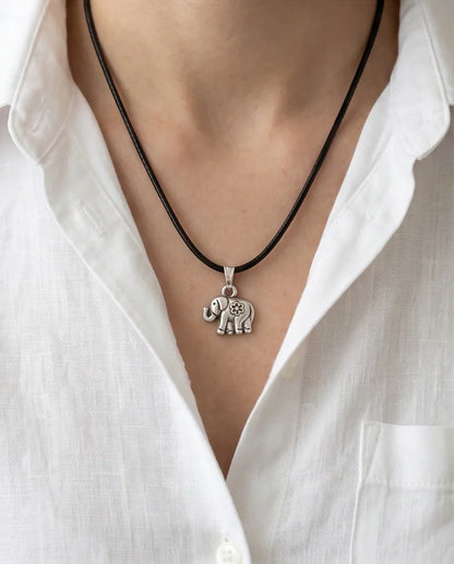 Silver Flower Detail Elephant Necklace
