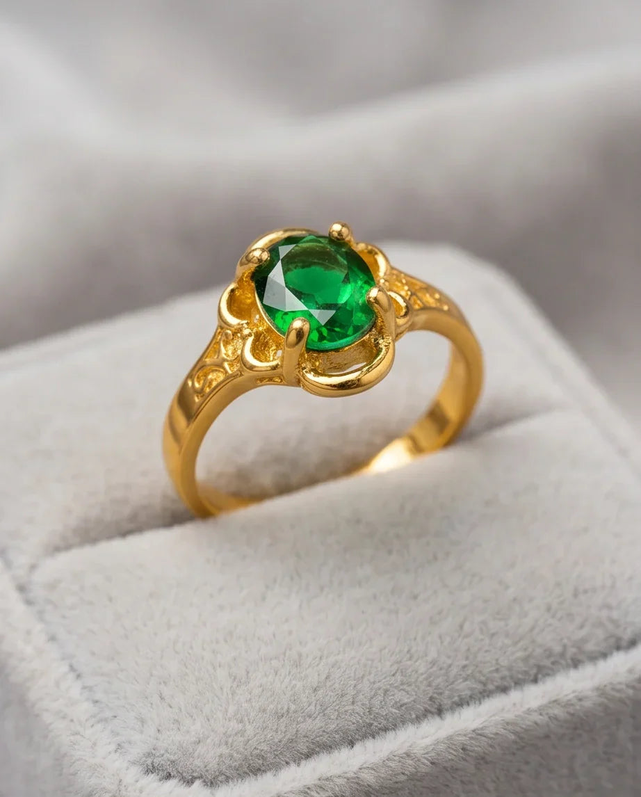 Golden Verdant Emerald Filigree Ring