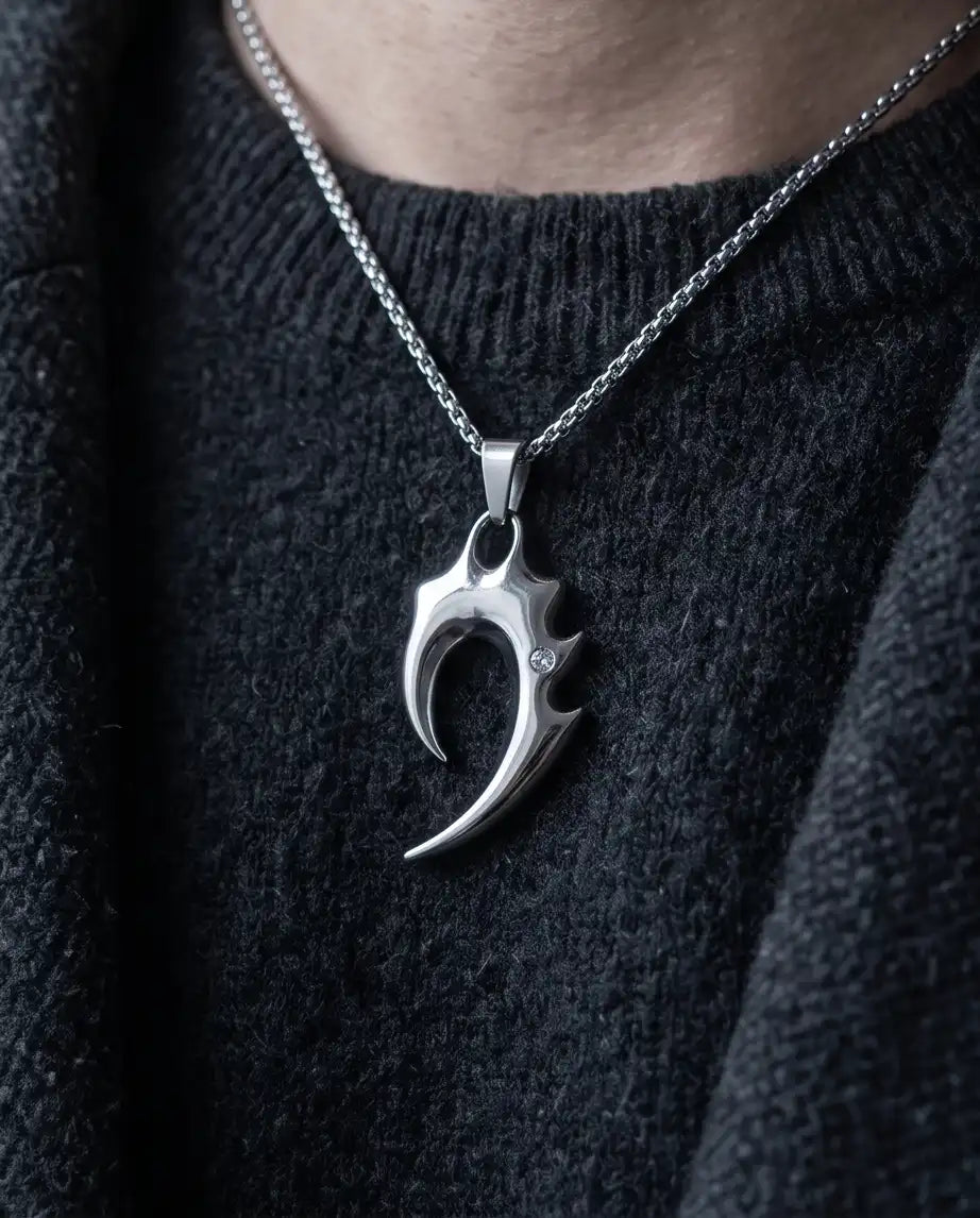 Tribal Claw and CZ Stone Y2K Pendant Box Chain