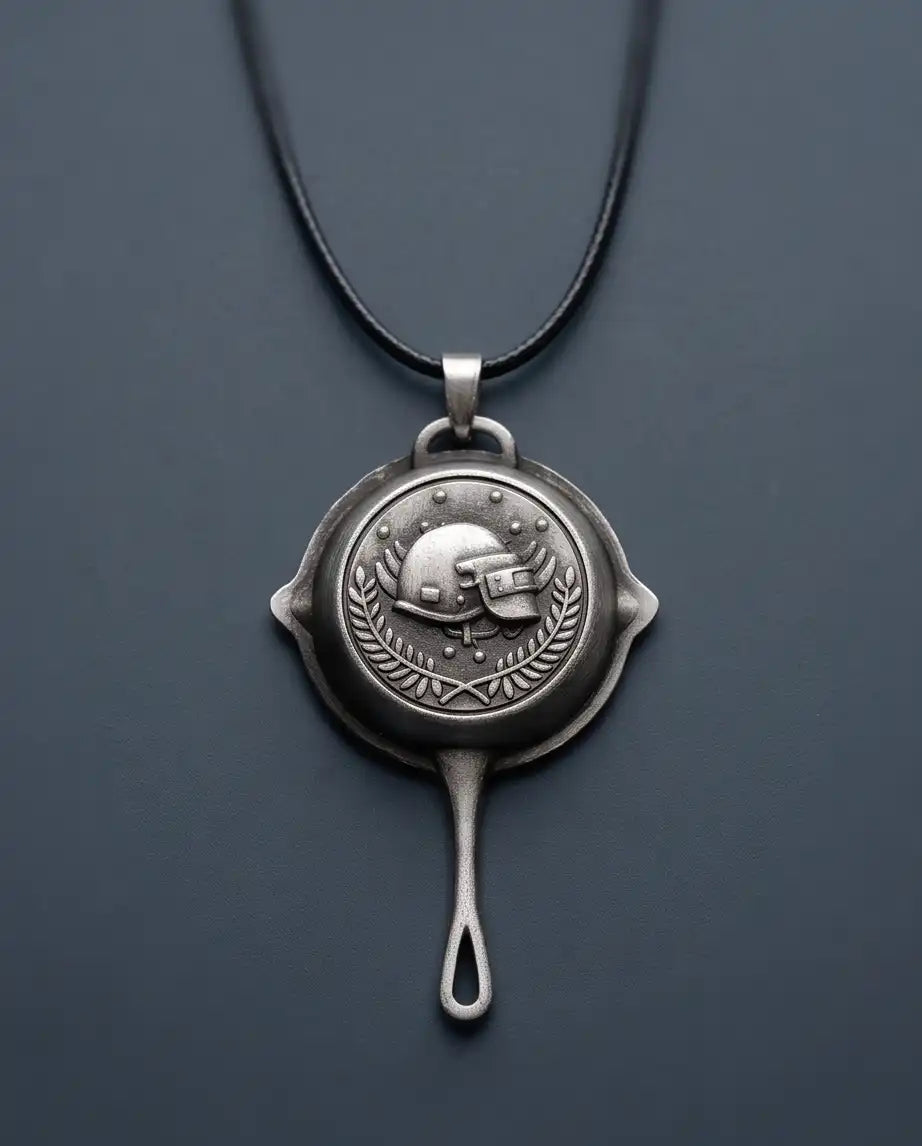 PUBG Frying Pan & Helmet Emblem Silver Box Chain Necklace