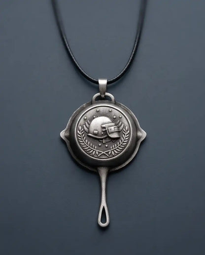 PUBG Frying Pan & Helmet Emblem Silver Box Chain Necklace