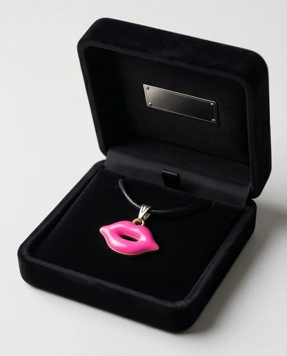 Gold and Pink Lips Pendant Necklace
