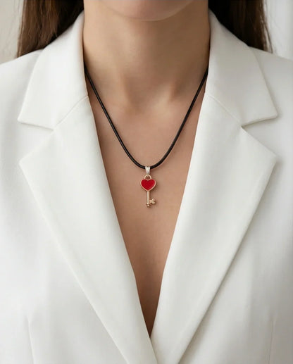 Gold and Red Heart Key Necklace