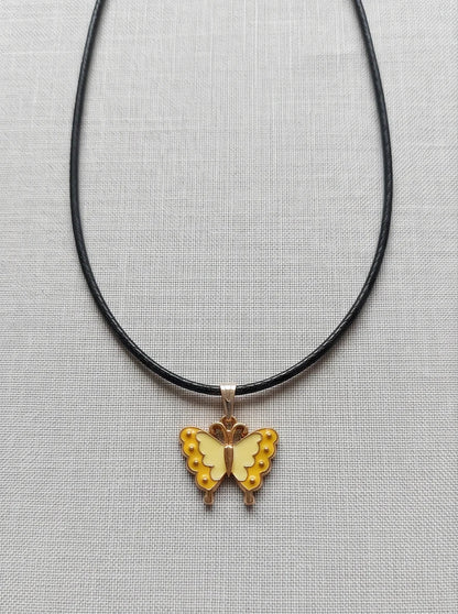 Yellow Enamel Butterfly Pendant Necklace