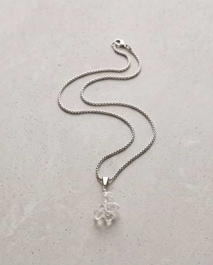 Silver Stacked Raw Clear Quartz Chip Stone Pendant Necklace