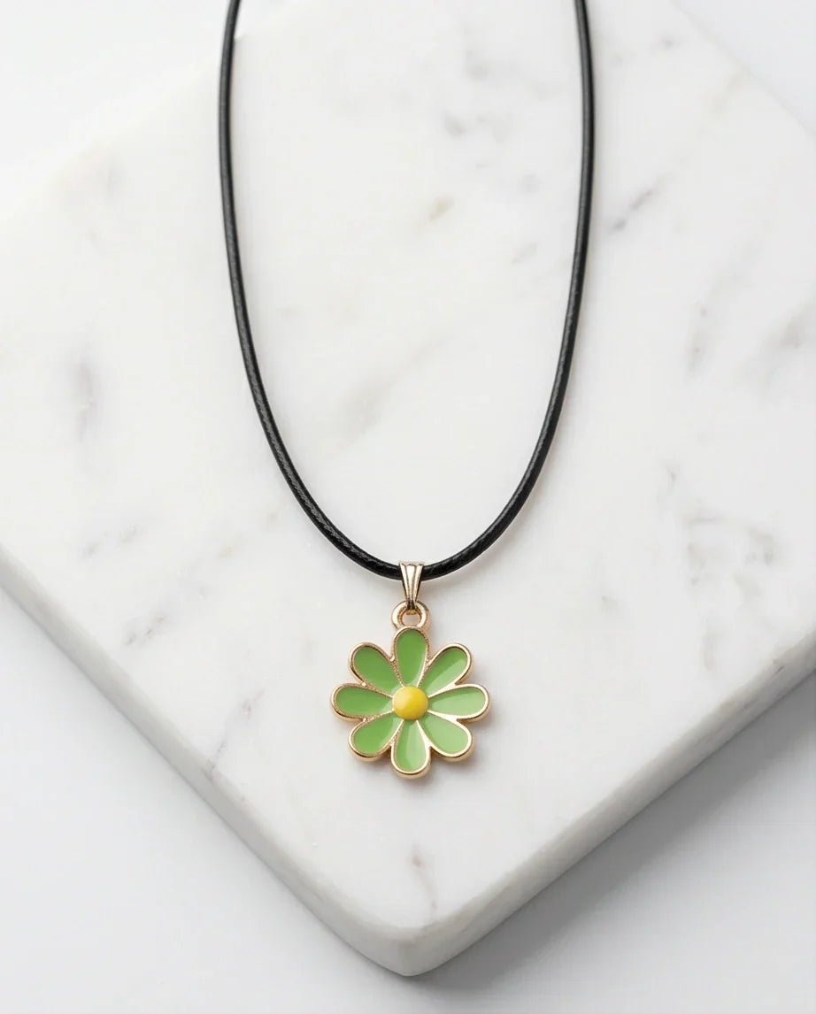 Gold and Light Green Daisy Necklace