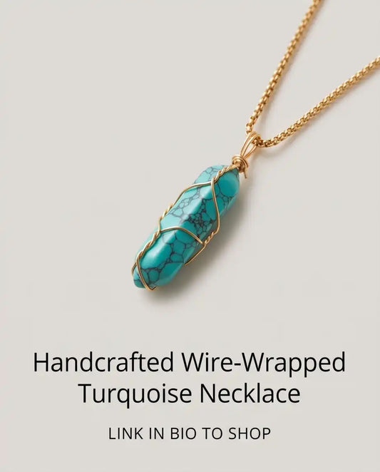 Wire-Wrapped Turquoise Howlite Crystal Point Pendant Box Chain
