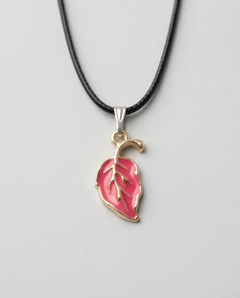 Gold and Pink Leaf Pendant Necklace