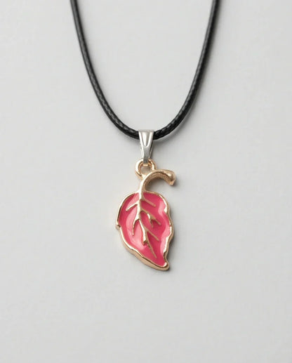 Gold and Pink Leaf Pendant Necklace