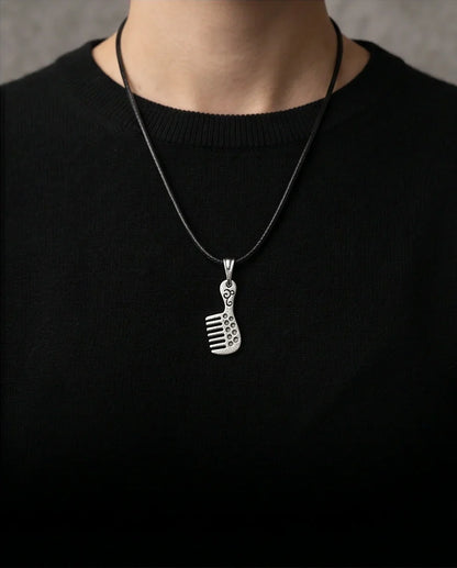 Silver Hair Comb Pendant Necklace