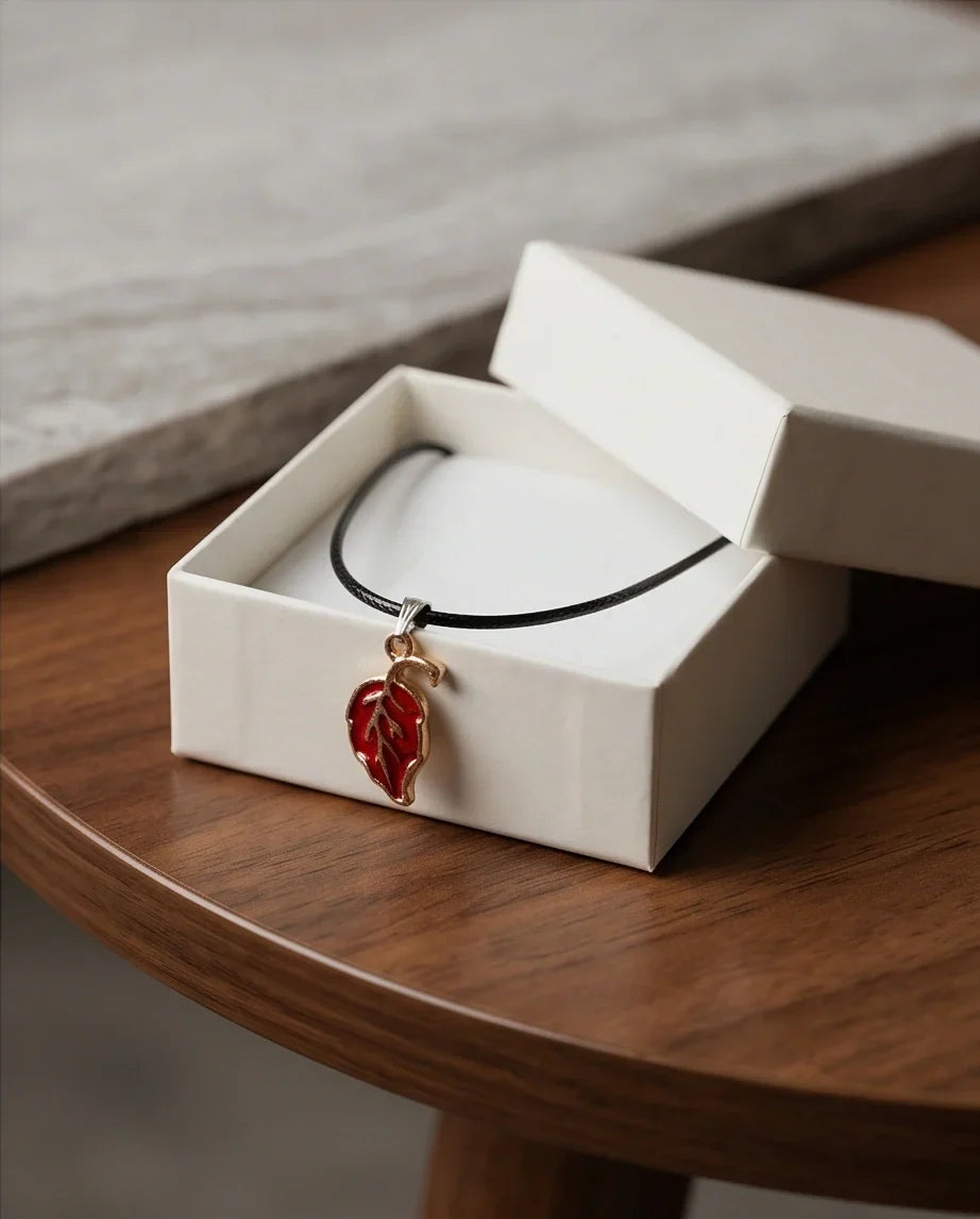 Gold and Red Leaf Pendant Necklace