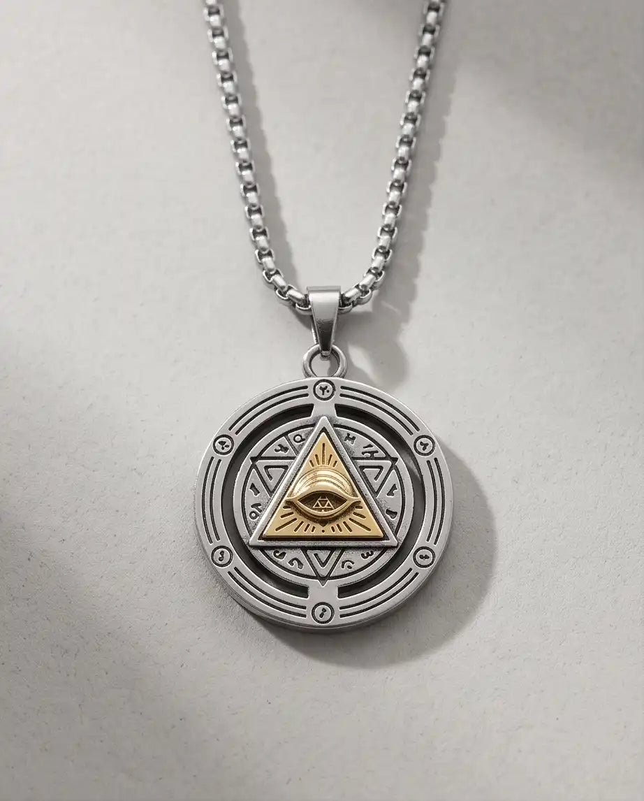 Eye of Providence Gold Pyramid Occult Pendant Box Chain