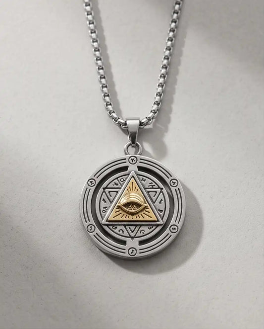 Eye of Providence Gold Pyramid Occult Pendant Box Chain