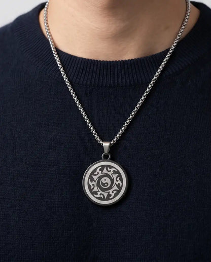 Yin Yang Tribal Sun Medallion Pendant Box Chain