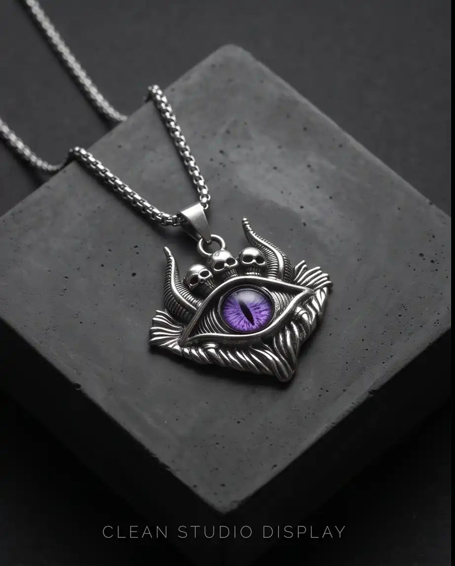 Purple Demon Eye Skulls Pendant Box Chain