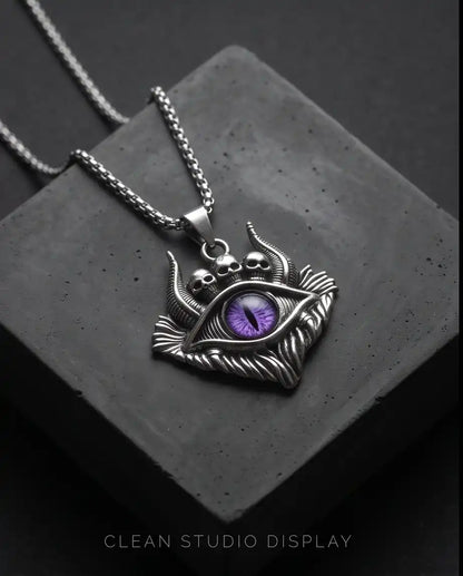 Purple Demon Eye Skulls Pendant Box Chain