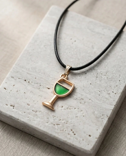 Gold and Green Wine Glass Necklace