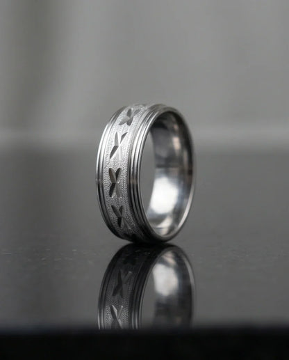 Textured Silver 'X' Engraved Band Ring