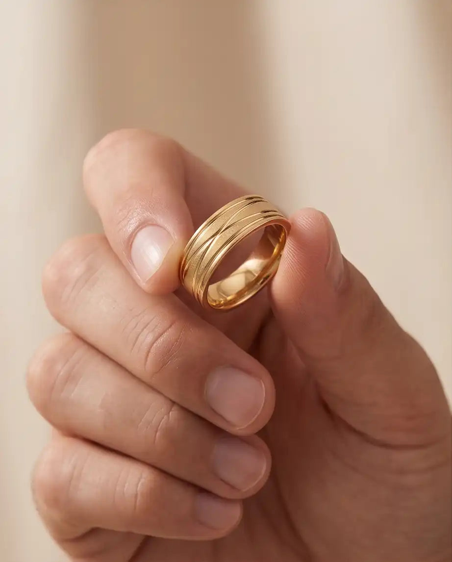 Gold-Tone Textured Diagonal Groove Band Ring