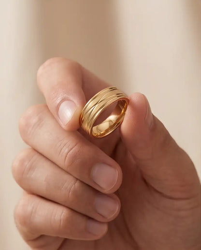 Gold-Tone Textured Diagonal Groove Band Ring