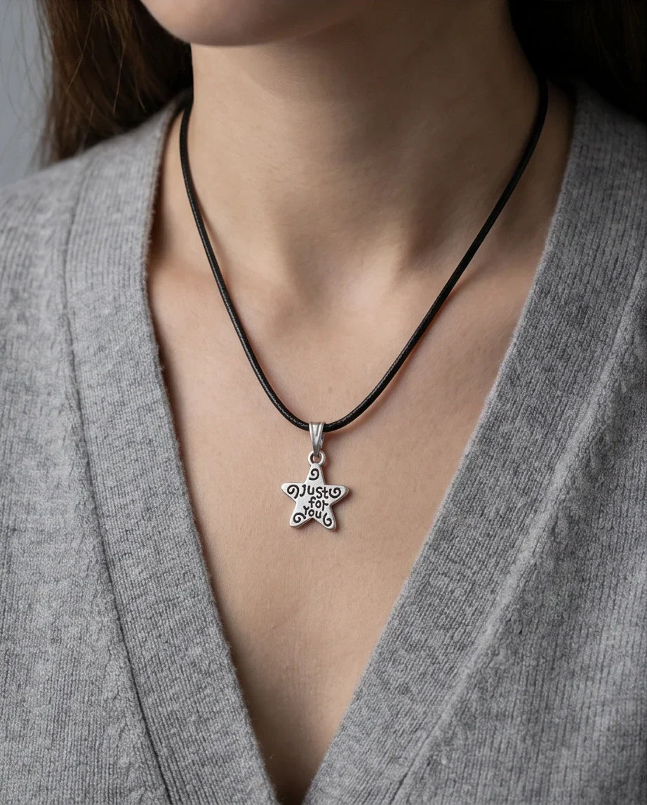 Silver "Just for You" Engraved Star Necklace