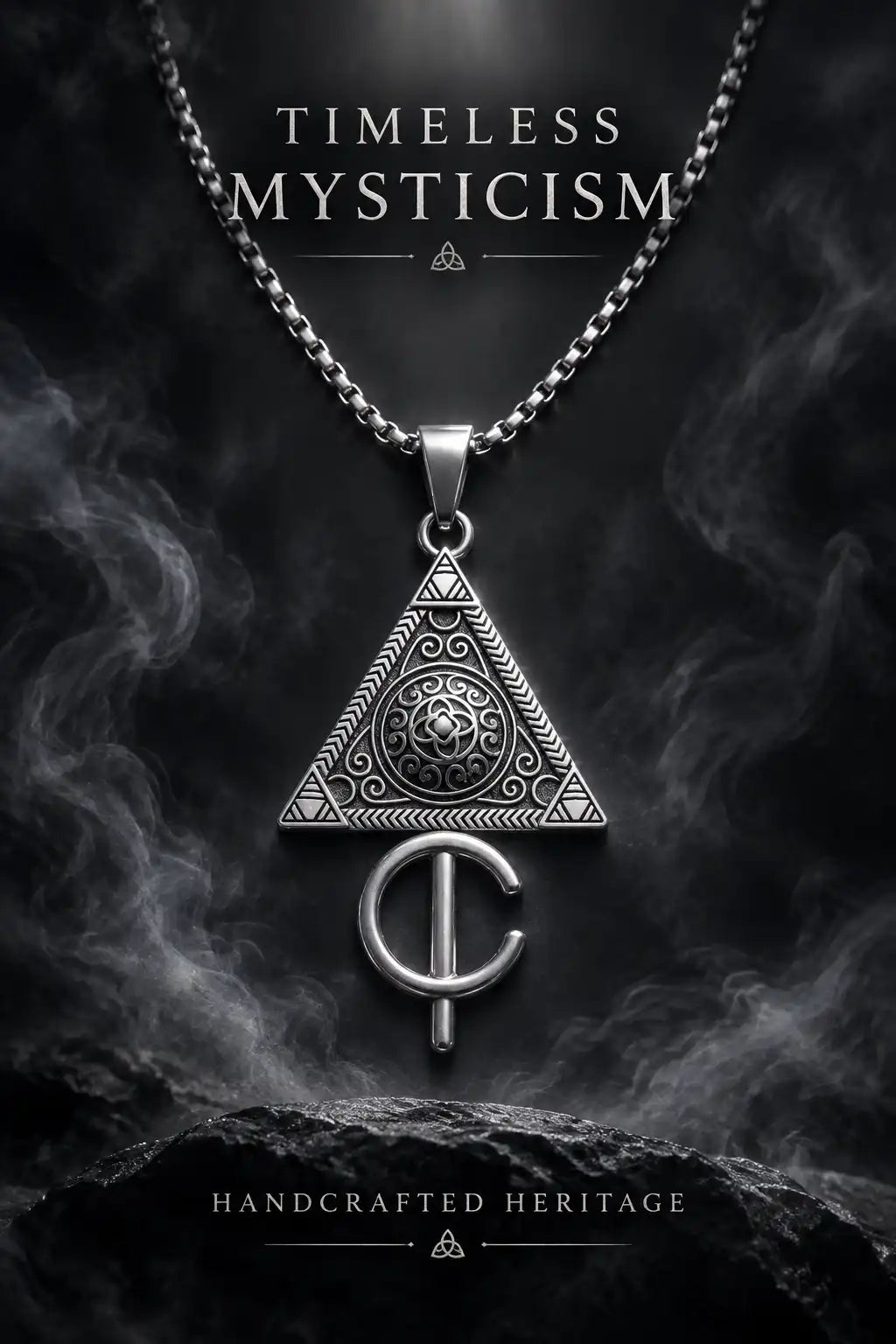 Geometric Occult Triangle and Cross Pendant Box Chain