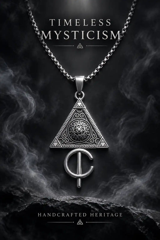 Geometric Occult Triangle and Cross Pendant Box Chain