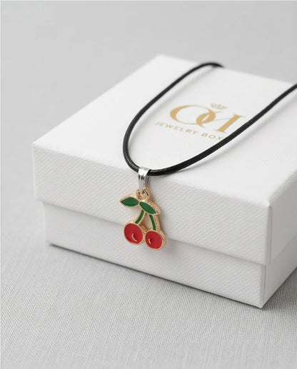 Gold and Red Cherries Pendant Necklace