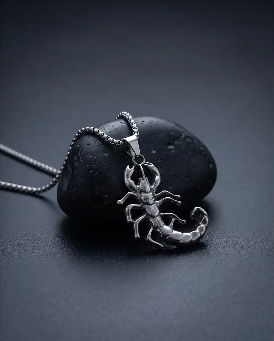 Sculpted Scorpion Pendant Silver Box Chain Necklace