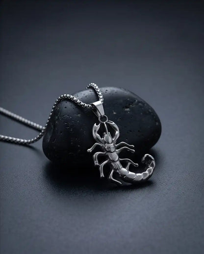 Sculpted Scorpion Pendant Silver Box Chain Necklace