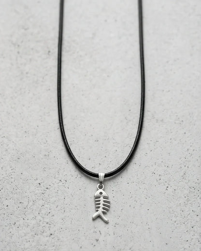 Silver Quirky Fishbone Pendant Necklace