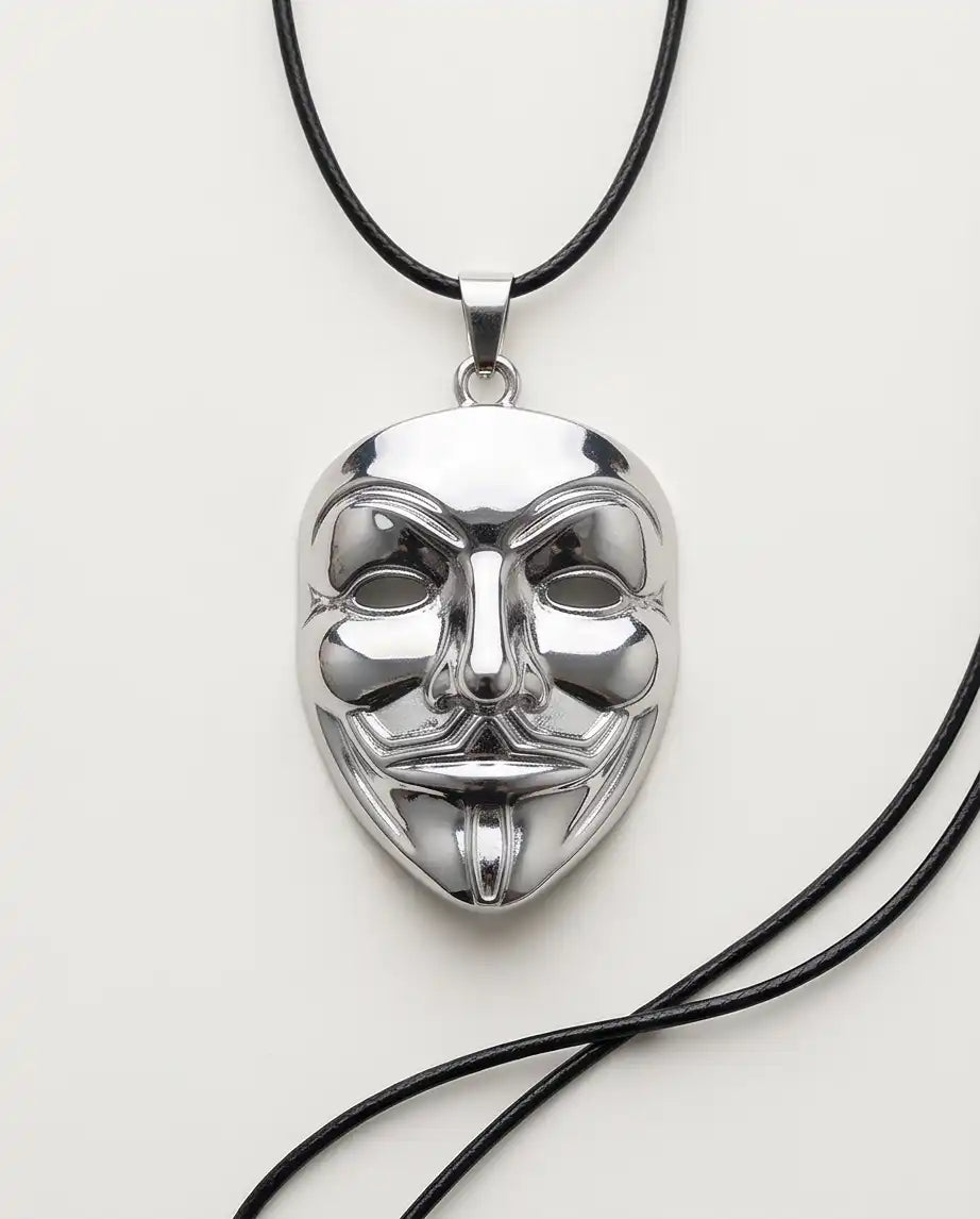 Guy Fawkes Masquerade Mask Pendant Silver Box Chain Necklace
