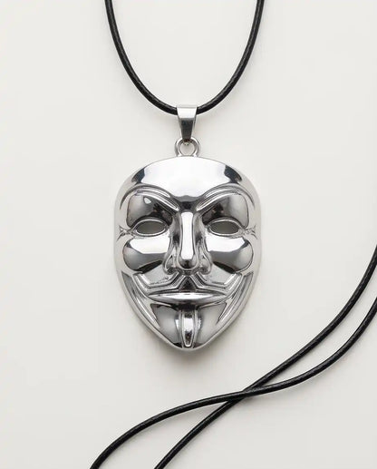 Guy Fawkes Masquerade Mask Pendant Silver Box Chain Necklace