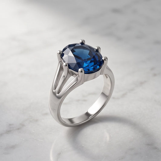 Silver Oval Sapphire Gemstone Solitaire Ring