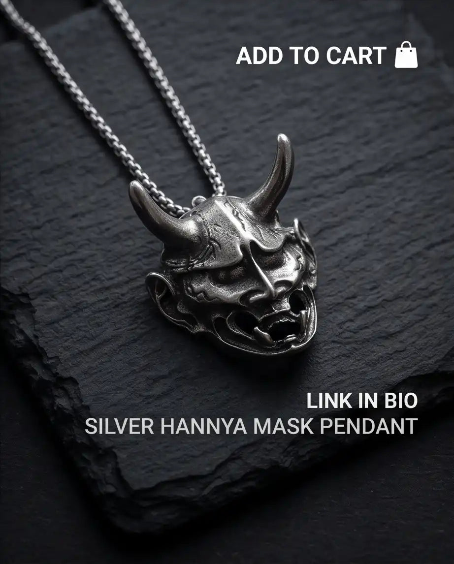 Japanese Hannya Mask Pendant Box Chain