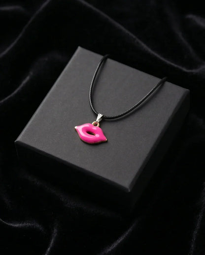 Gold and Pink Lips Pendant Necklace