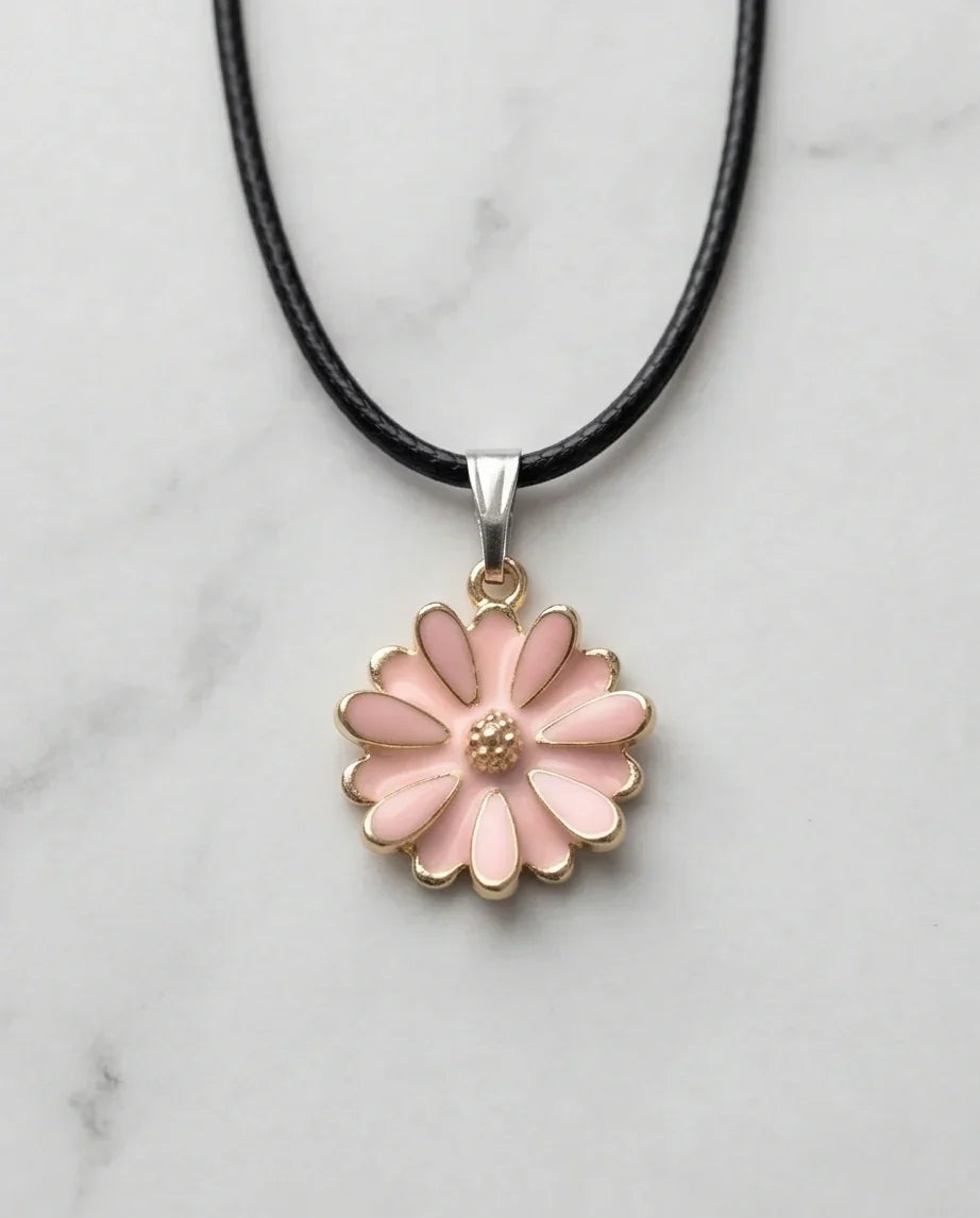 Blush Pink Enamel Sunflower Pendant Necklace