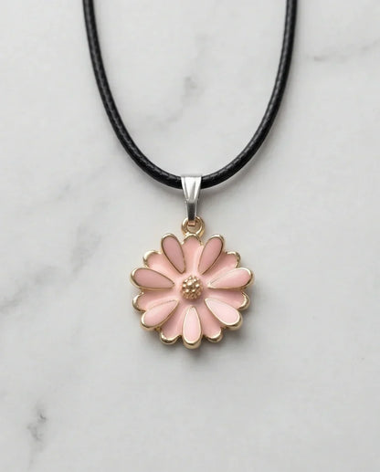Blush Pink Enamel Sunflower Pendant Necklace