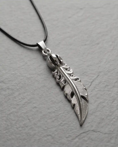 Gothic Filigree Feather Pendant Silver Box Chain Necklace