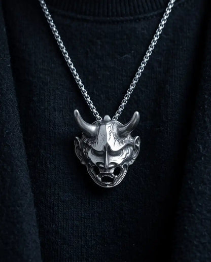 Japanese Hannya Mask Pendant Box Chain