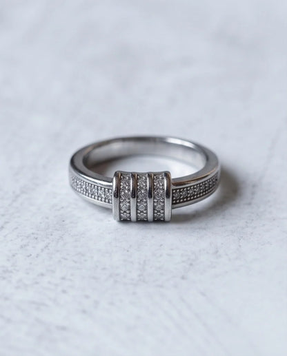 Triple-Barrel Pavé Station Band Ring