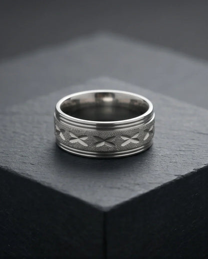 Textured Silver 'X' Engraved Band Ring